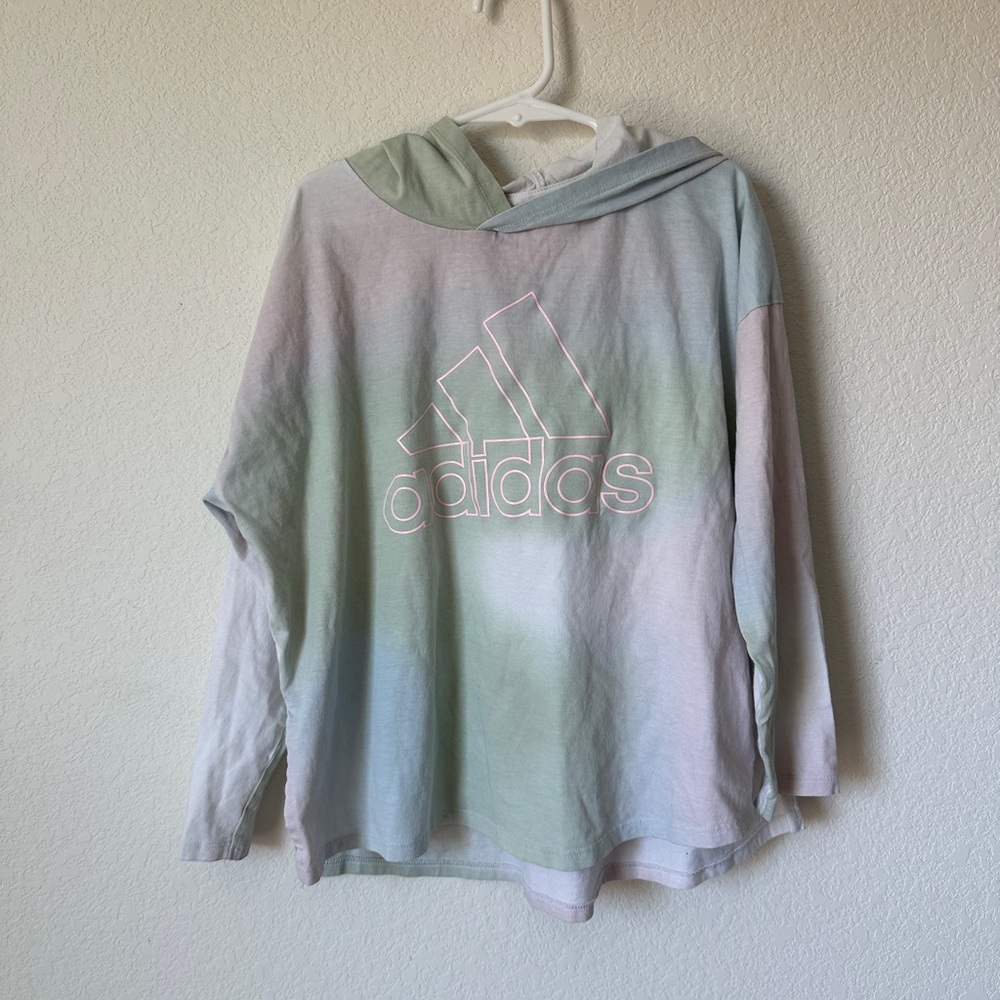 Adidas Pastel Tie Dye Girls Hoodie Pink Green Size Small Loose Fit